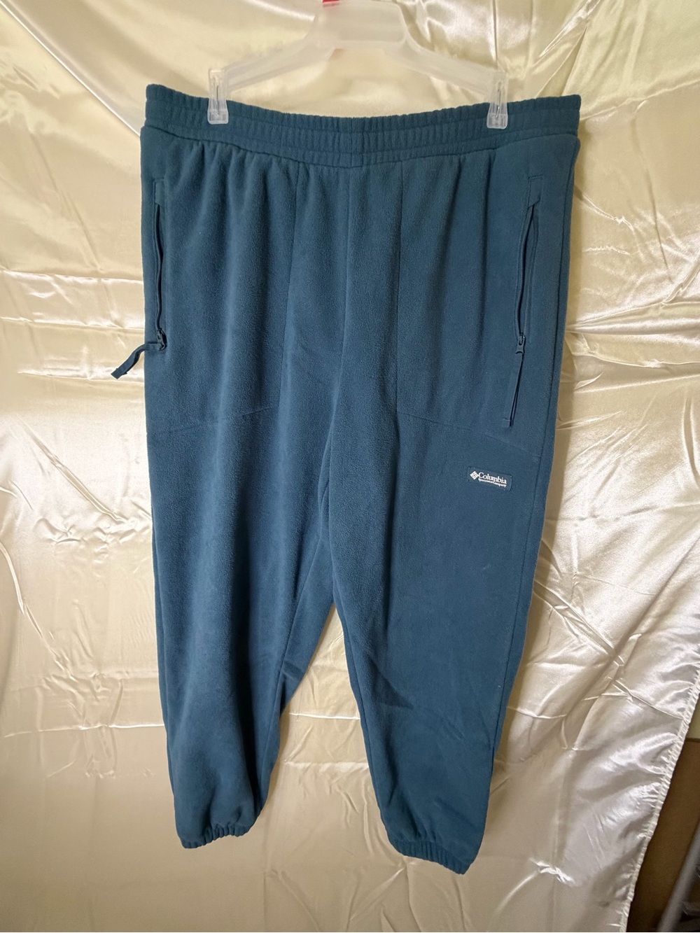 Columbia Sportswear Fleece Pants Large Teal Blue Jogger Zip Pockets